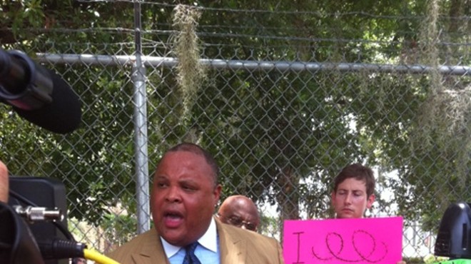 Kyan Ware of the Florida Civil Rights Association speaking to reporters on June 24.