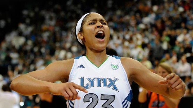 Maya Moore of the Minnesota Lynx after they won the 2011 game against the Atlanta Dream during the WNBA finals. (Credit: mprnews.org)