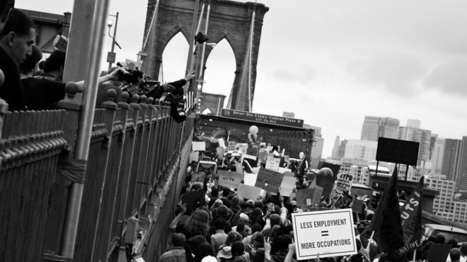One of Ben Valentine's photos of Occupy Wall Street protesters on the Brooklyn Bridge