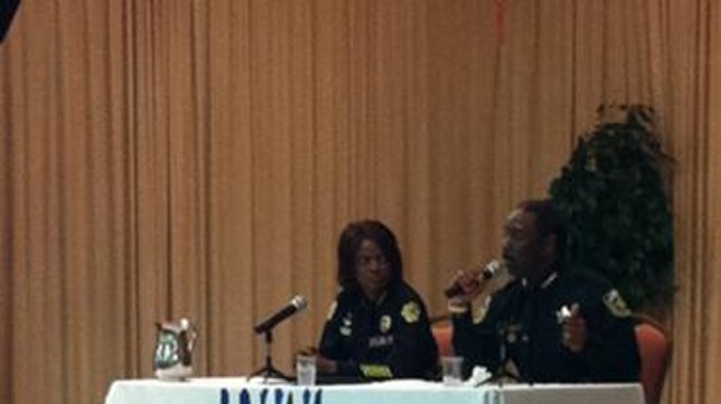 OPD chief Val Demings in a moment of intense realization about the magnitude of the man sitting next to her. (Photo credit/blame: Jeff Gore's iPhone.)