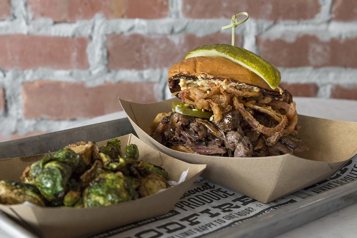 Brisket and crispy Brussels sprouts