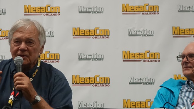 Gary Lockwood (left) and Keir Dullea participate in a Megacon panel discussion.