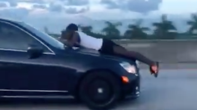 Some maniac rode on the hood of a car on I-95 in Florida last weekend