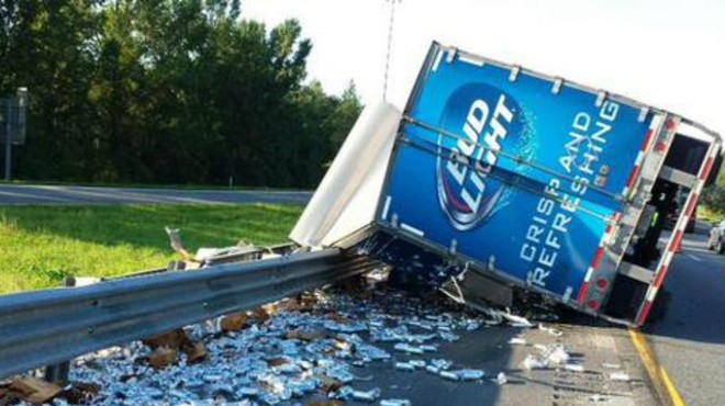 A Bud Light truck overturned on I-75 this morning, committing a huge party foul