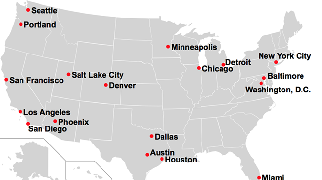 A map shows cities where local authorities don't enforce federal immigration laws