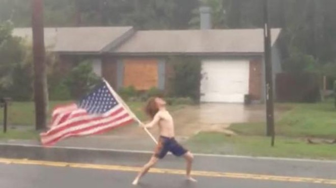 Shirtless Florida ginger defies Hurricane Matthew, whips his hair back and forth outside in storm