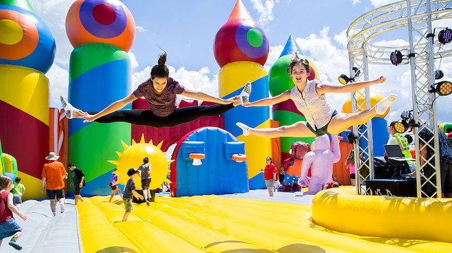 Big Bounce America, the world's biggest bounce house, sets up at Osceola Heritage Park for the weekend