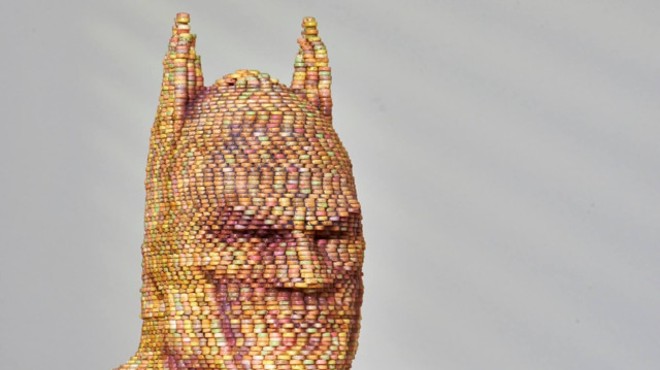 Orlando artist's Batman statue made out of nearly 2,000 Smarties is now on display at Florida airport