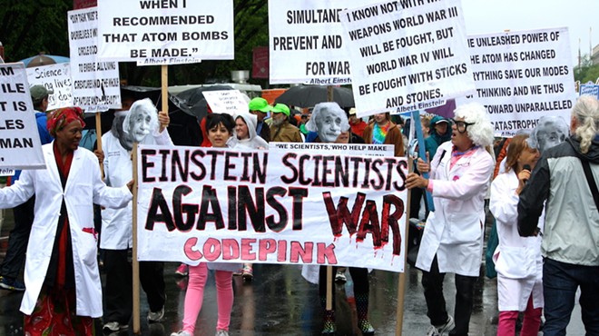 Medea Benjamin (far right) founded Code Pink's "Einstein Scientists Against War"