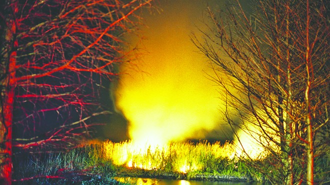 A brushfire burns near Highway 50 outside Titusville, March 15