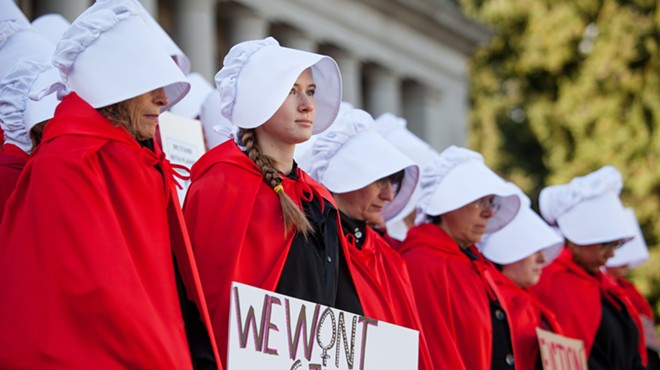 A scene from the 50 Handmaids in 50 States protest in Olympia, Washington