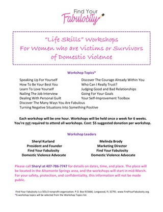 Life Skills Workshops for Women Victims of Domestic Violence & Survivors