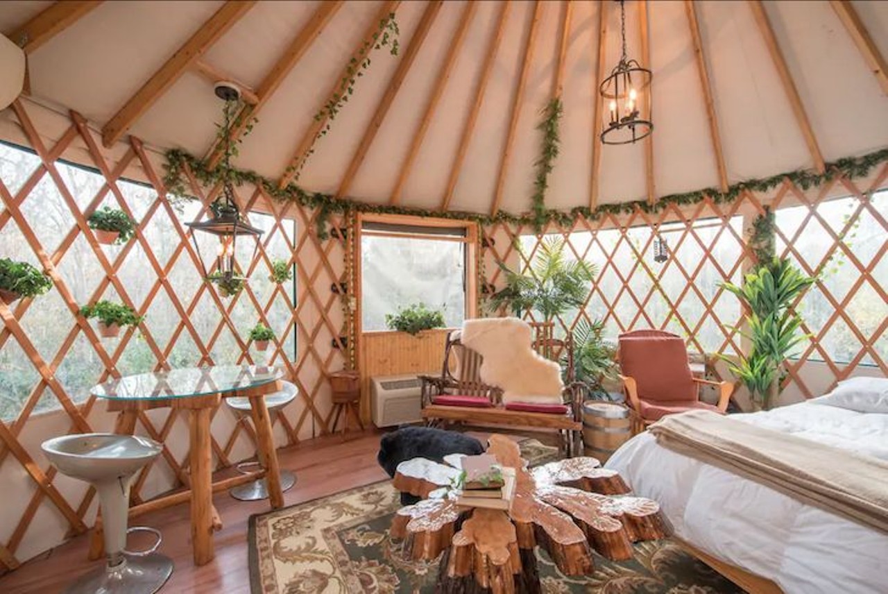 Treehouse at Danville
2 guests, 1 bed, 1 bath
Estimated price per night: $170 
The yurt has a panoramic window, skylight, microwave, mini-fridge, sink and a full bath with a bidet.
Photo via Airbnb