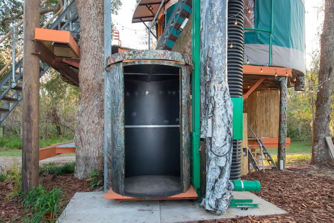 Treehouse at Danville
2 guests, 1 bed, 1 bath
Estimated price per night: $170 
The Treehouse at Danville has a tree trunk elevator, private shower, air-conditioning and a toilet. 
Photo via Airbnb