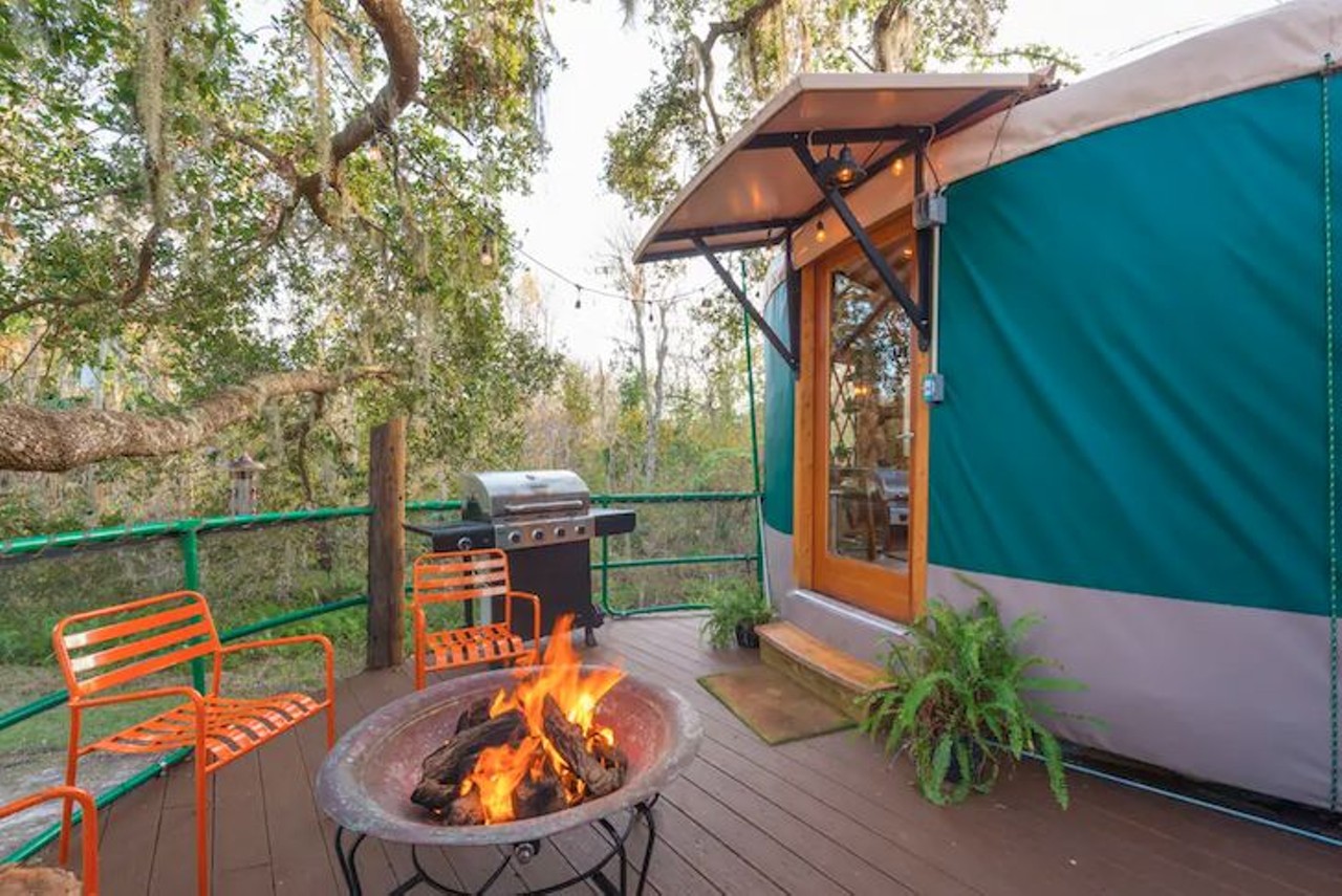 Treehouse at Danville
2 guests, 1 bed, 1 bath
Estimated price per night: $170 
Bring some steaks because the yurt&#146;s deck has its own gas grill, gas fireplace and seating. The upper deck also has a swing chair and table so you can see everything around you comfortably. 
Photo via Airbnb