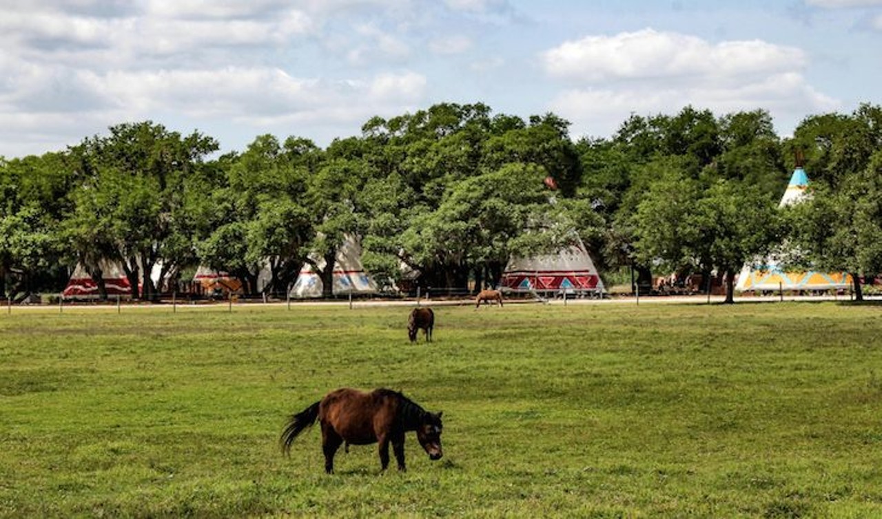 Tipi rentals on a working ranch in Florida 
1 unit, 2 guest capacity, 2 nights minimum stay, pet friendly, $615.25 per night
There's even complimentary VIP rodeo tickets if you're really into horses.