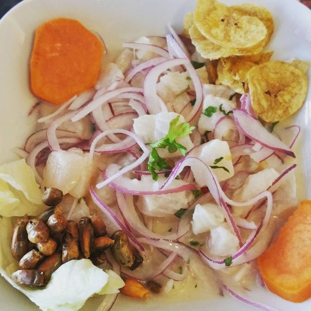 What we recommend: ceviche de pescado 
This ceviche de pescado is touted as some of the best in Orlando. Prepared with fresh shrimp, fish and octopus marinated in citrus juices and spices and topped with red onion, corn and plantain chips, this is the epitome of seafood in one dish. 
Photo via blownasunder/Instagram