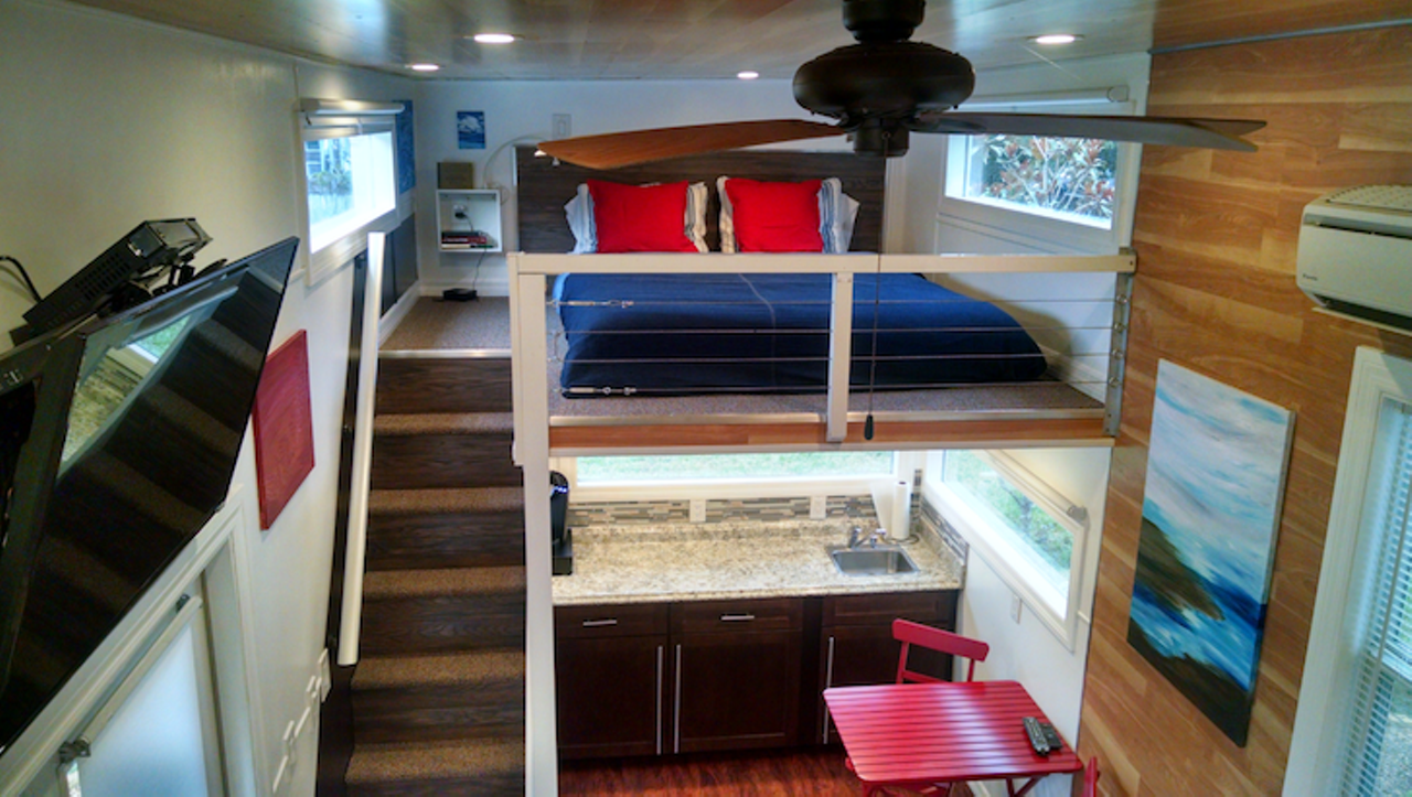 Modern Tiny House on Wheels
Location: Orlando 
Price: $65,000
Size: 370 sq. ft.
The space is full of room for activities and has storage to tuck said activities away.
