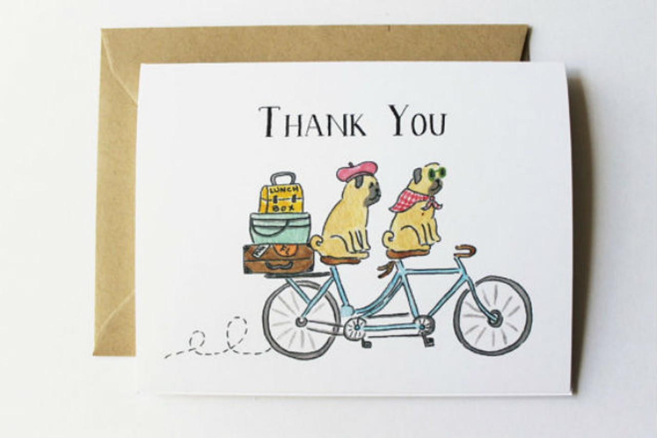 Lydia and Pugs
Thank You card; $4.50
The dog lover in your life will happily accept this thank you note.
Photo via Lydia and Pugs