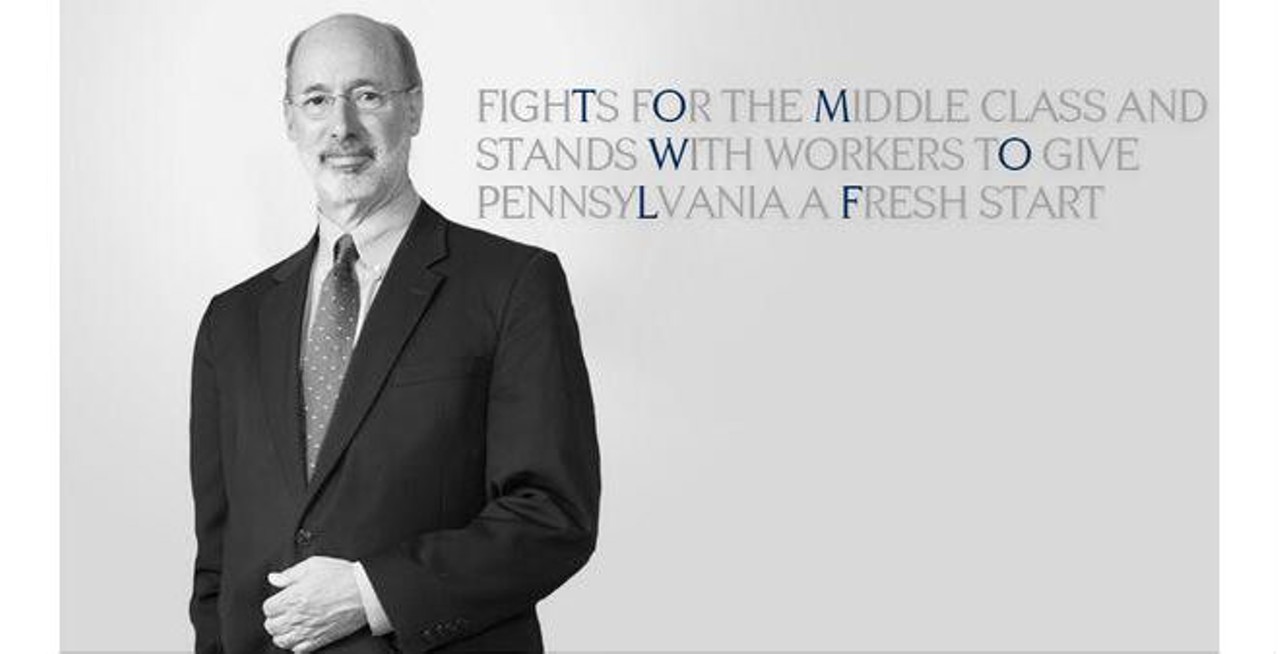 Tom Wolf, a candidate for governor in Pennsylvania, is using the late Peter Russo's election slogan, "A Fresh Start" for his campaign.  Maybe he's forgetting that Russo had a huge problem with coke and whores?
via