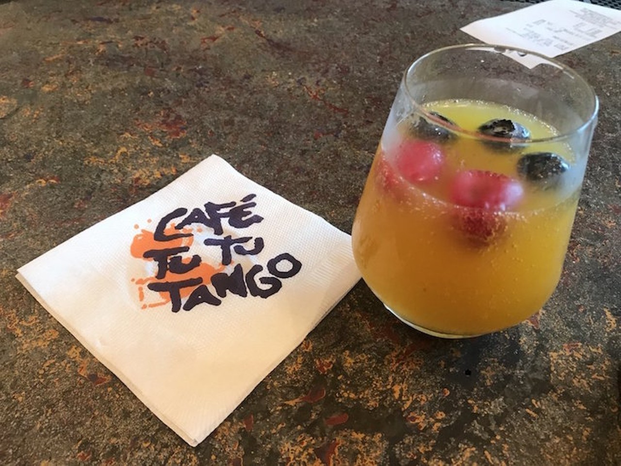 Cafe Tu Tu Tango  
8625 International Drive, 407-248-2222
Live entertainment and vibrant art pair well with bottomless bloody marys and mimosas. Served Saturdays starting at 11 a.m. and Sunday starting at 10 a.m., the bottomless bar costs $16.
Photo via Yelp/Lani G.