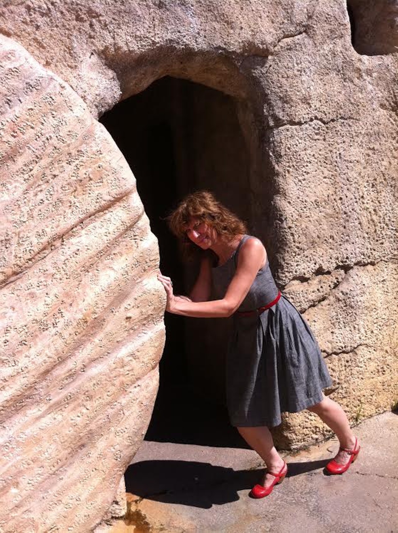 Push a heavy stone away from Jesus' tomb. (photo of Lizz Winstead via Billy Manes)