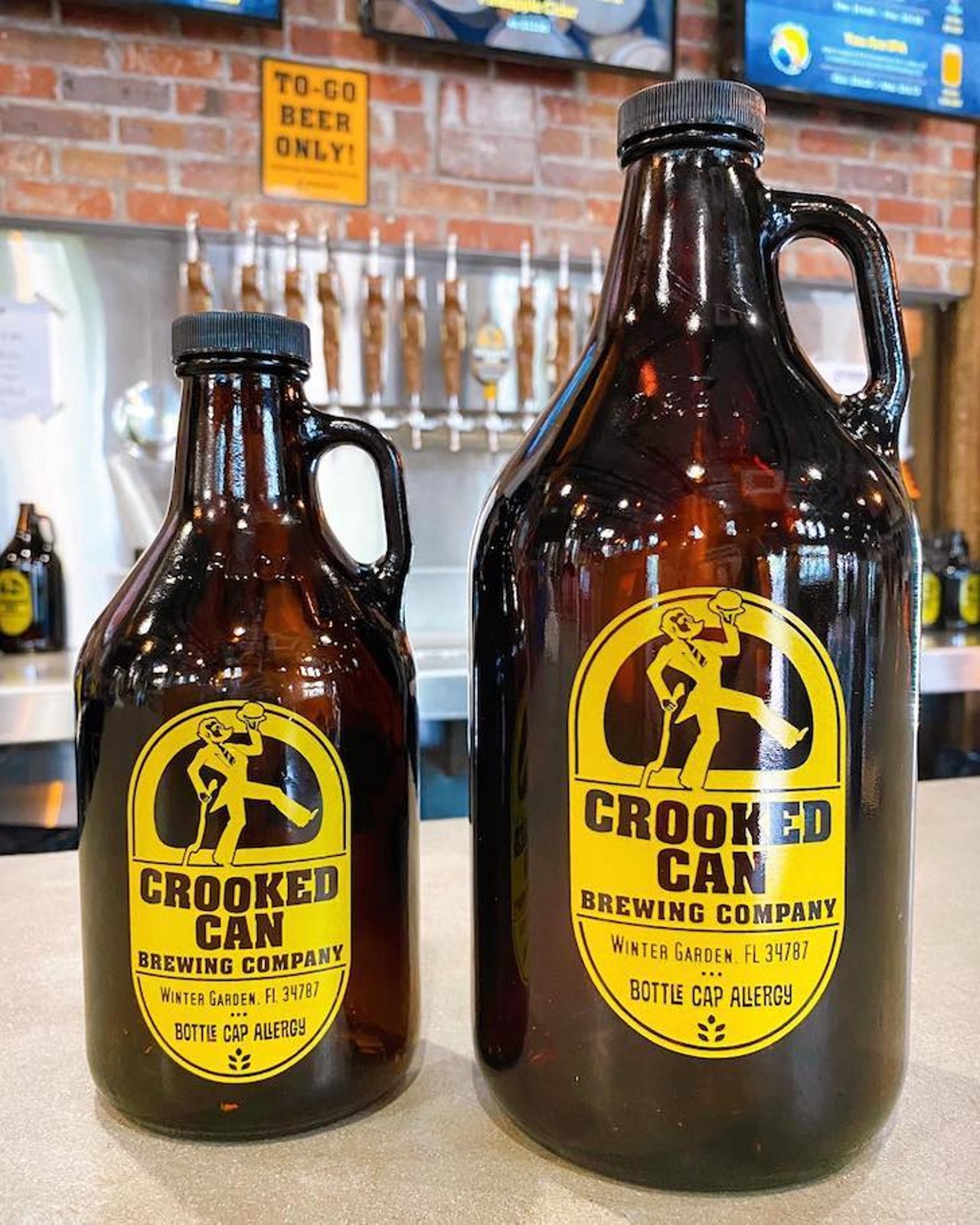 Crooked Can Brewing Company 
426 W. Plant St., Winter Garden, 407-395-9520
Crooked Can Brewing Company located in Downtown Winter Garden offers togo beer from 12 p.m. to 6 p.m. and as of May 13, the brewery has expanded to include online ordering. Customers can fill up their 32 ounce glass growlers or take home a glass bottle or can.
Photo via Crooked Can Brewing Company/Facebook
