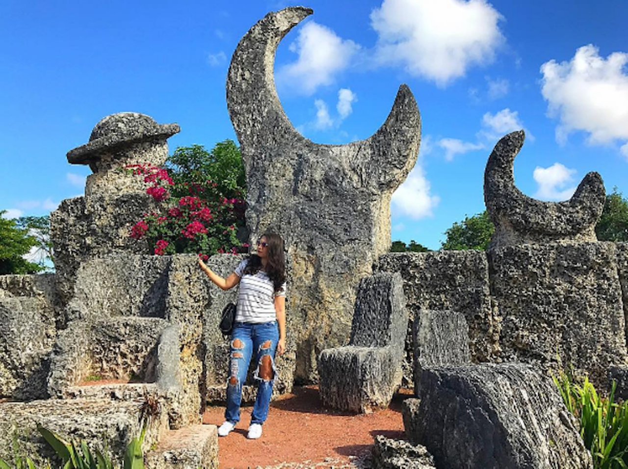 Coral Castle
28655 S. Dixie Highway, Homestead | 305-248-6345
After his beloved Agnes left him a day before their wedding, early 1900s sculptor Ed Leedskalnin took 30 years to handcut gigantic pieces of stone into the works of art that you see today at Coral Castle. The whimsical shapes and designs made from rigid stone are perplexing to say the least.
Photo via sabrinahelisa/Instagram