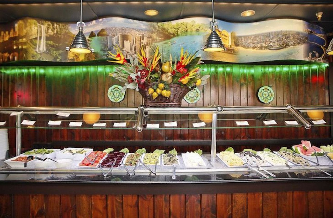 Cafe Mineiro Brazilian Steak House?  
6432 International Drive, 407-248-2932
With an all-you-can-eat buffet, Cafe Mineiro offers premium meats, garlic shrimp, linguine alfredo and a fish stew known as moqueca capixaba.
Photo via Cafe Mineiro Brazilian Steak House?