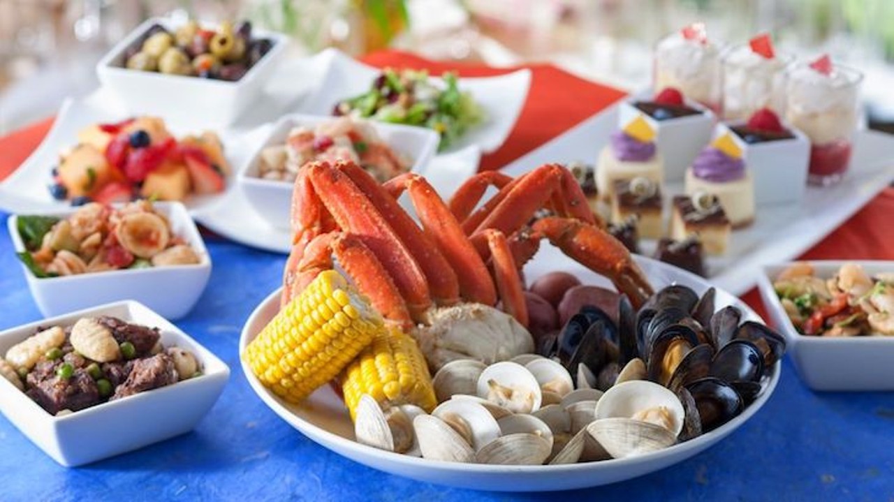 Cape May Cafe  
Walt Disney World's Beach Club Resort
This New England-style restaurant hosts a Disney character breakfast in the morning, but at night, there&#146;s a mouthwatering seafood dinner buffet with clams, mussels, crab legs, shrimp, ribs and chicken. 
Photo via Disney