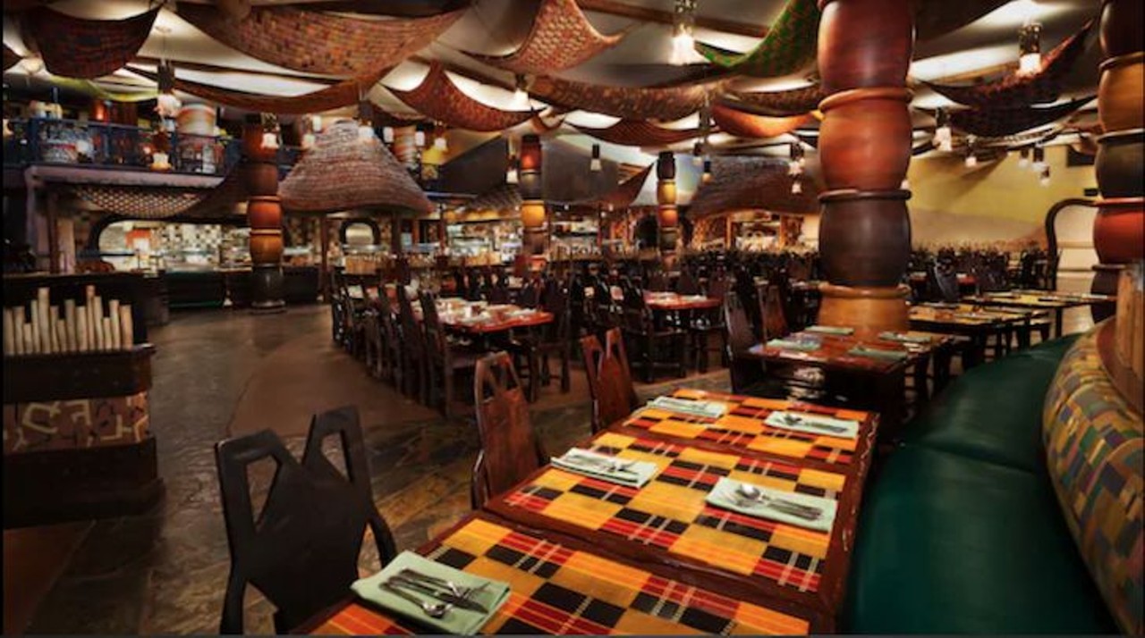 Boma - Flavors of Africa  
Walt Disney World's Animal Kingdom Lodge
This buffet, which is meant to resemble a lively African marketplace, features vibrant cuisine from over 50 African countries as well as some American classics.
Photo via Disney