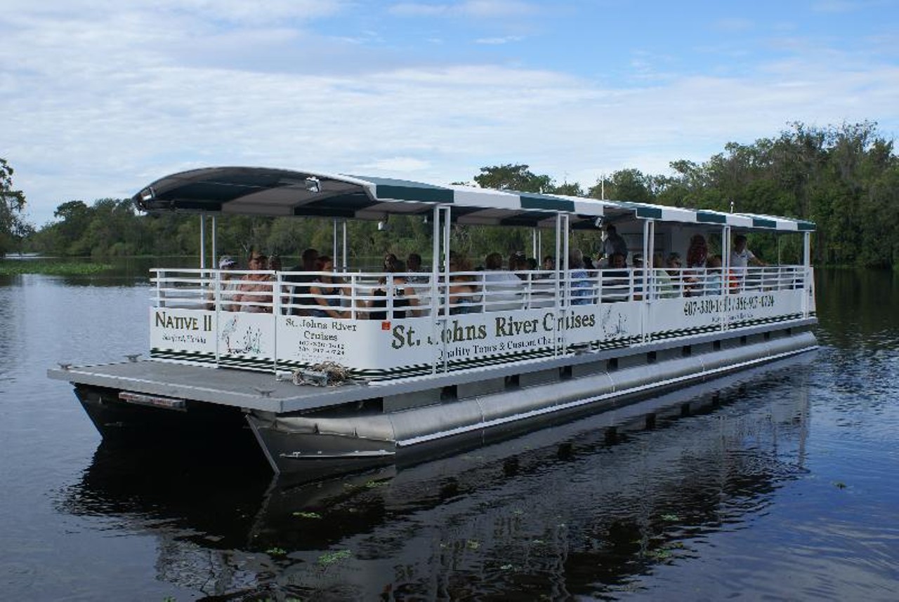  St. John&#146;s River Cruises at Blue Springs State Park 
2100 West French Ave, 407-330-1612,  $25 
Considered to be the most popular nature-oriented tour in Florida, their boat, named &#147;Native II&#148; was specially designed to go through the shallow backwaters of the St. John&#146;s River. Nothing is bound to pass by you as you cruise along the river at 6 mph. The tour also stops frequently for people to have up-close encounters and photo ops. Tours are offered daily at 10 a.m., 1 p.m. and 3:30 p.m. seasonally. 
Photo via sjrivercruises.com