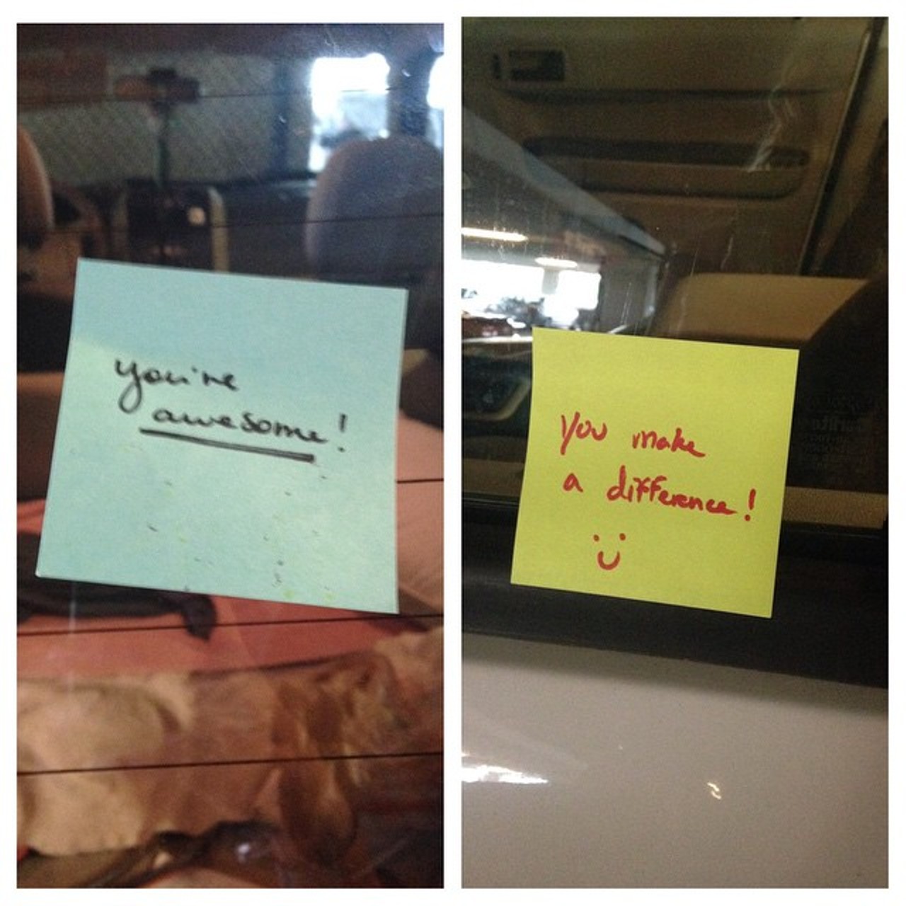Sometimes people leave nice notes, though. 
"Thank you, so much, to whoever put these on my car. You have no idea how much that has made my day."
Photo via ashgrimm