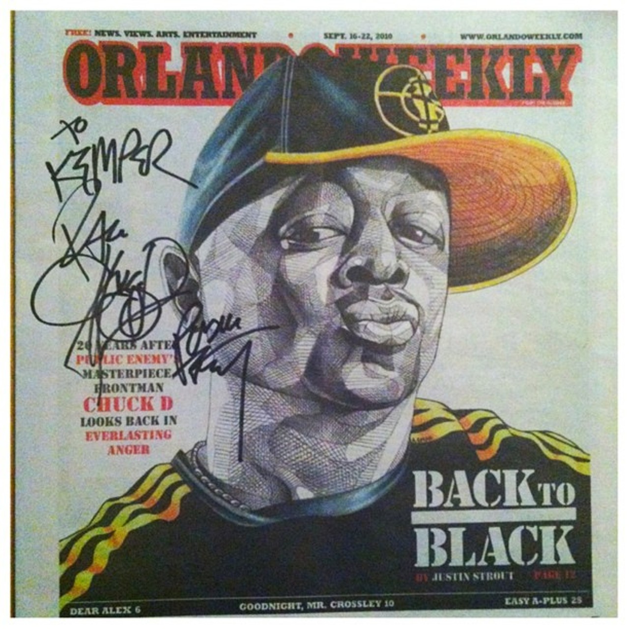 Chuck D signed the Orlando Weekly cover illustrated by local artist Andrew Spear, via @spearlife in Instagram.