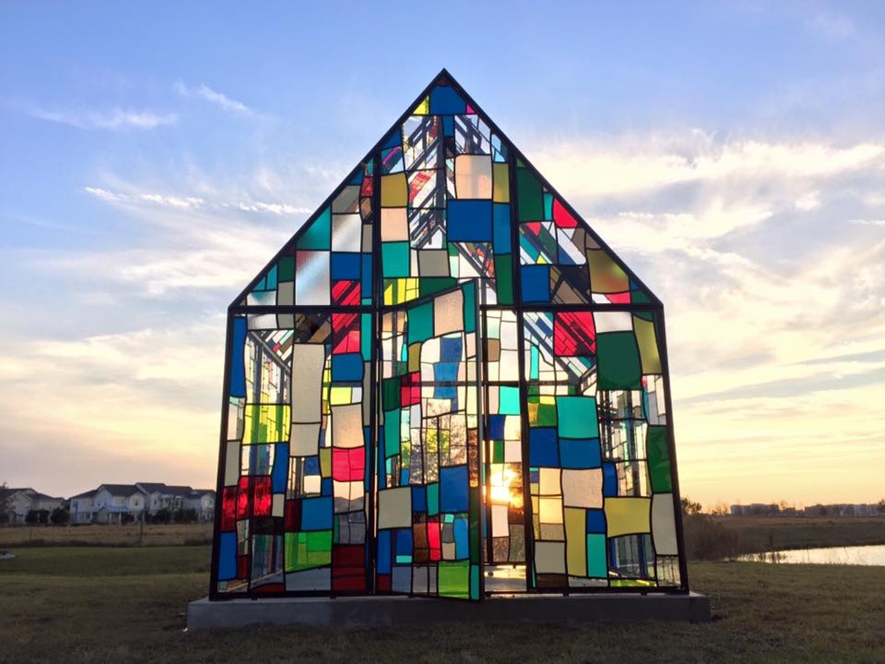 Tom Fruin&#146;s Glass House at Lake Nona 
13615 Sachs Ave.
Installed in 2016, the Glass House is made with reclaimed materials and takes inspiration from American folk art. The piercing sunlight and mosaic glass will make for a heavenly photo op. 
Photo via Lake Nona/Facebook