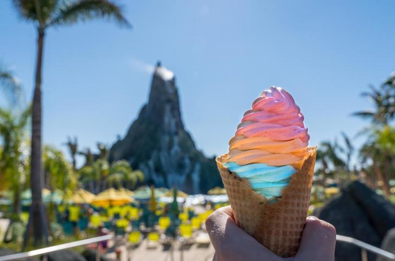 Waturi Fusion 
Koka Poroka, Volcano Bay
As the most instagrammable dessert you&#146;ll find at Volcano Bay&#146;s Koka Poroka, this soft serve ice cream mixes banana, blue raspberry, orange and strawberry and may be topped with rainbow sprinkles for the ultimate colorful experience. At $5.99 in a waffle cone, the cooling dessert a burst of sweet and tangy fruity flavors and an unbeatable way to cool off. However, Disney&#146;s Ample Hill Creamery located at the boardwalk does offer various sorbets and ice creams that don't even compare to Volcano Bay&#146;s Waturi Fusion.
Photo via Waturi Fusion/Orlando Informer