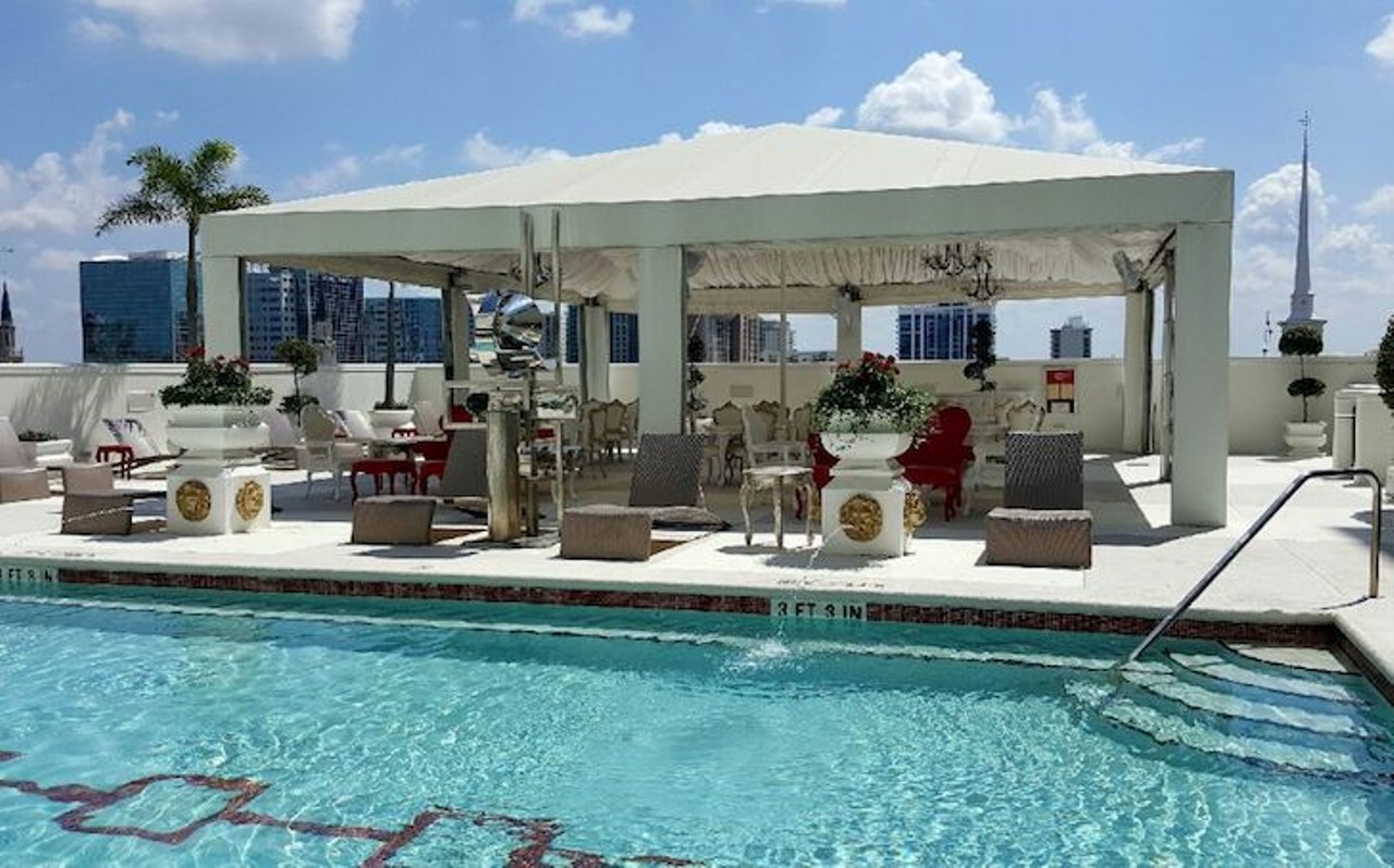 Grand Bohemian Hotel 
325 S. Orange Ave | 407-313-9000 | 6 a.m. - 11 p.m.
The heated outdoor pool and whirlpool might be a little on the small side at the Grand Bohemian, but nothing can beat the views &#151; from its prime rooftop locale, you can soak up not only plenty of sunlight, but also plenty of views from across Downtown Orlando. The hotel has a package you can purchase to use the gym and the pool, but typically you have to be a guest or a visitor of a guest. 
Photo via Grand Bohemian Hotel Orlando, Autograph Collection/Facebook