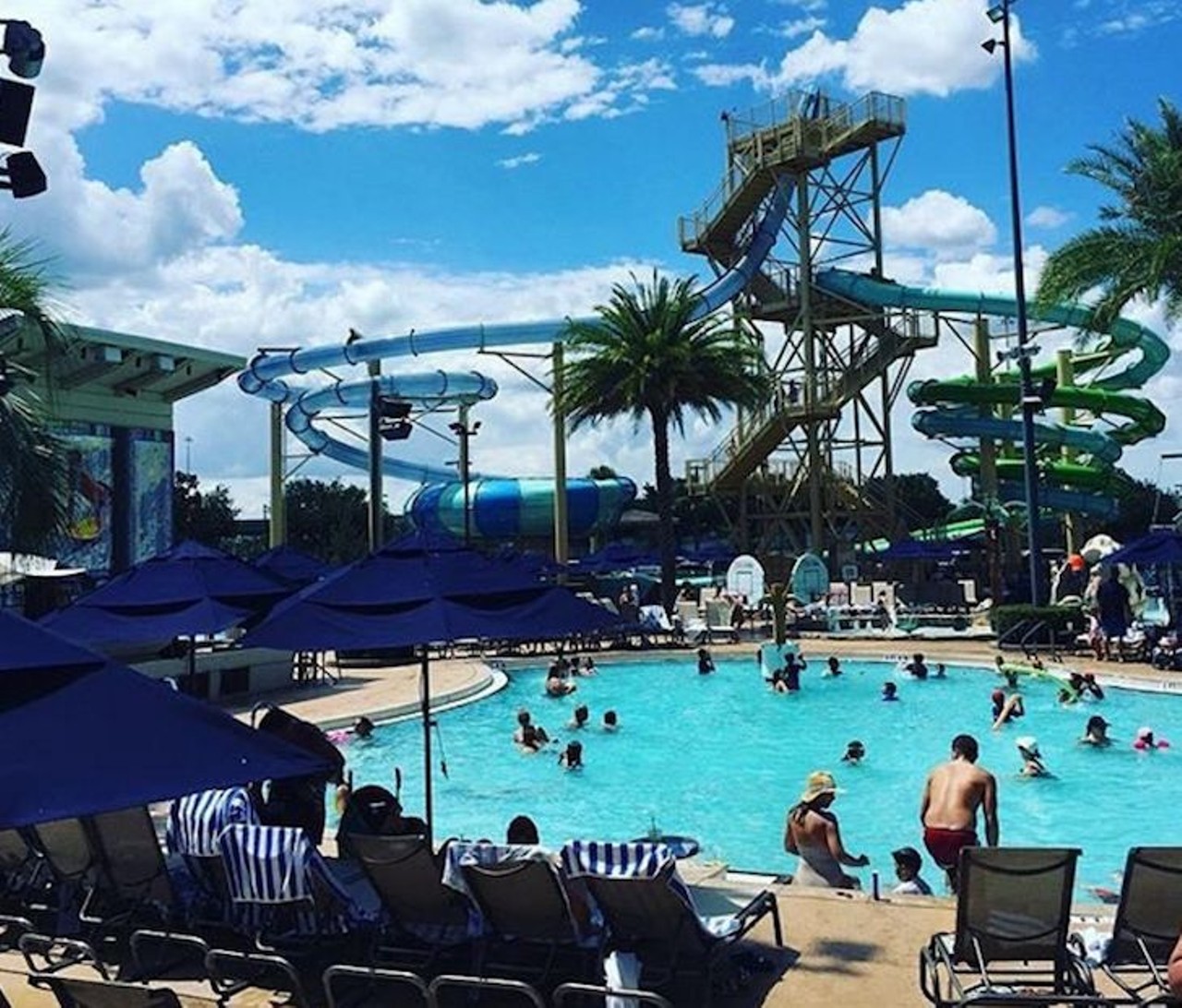 Gaylord Palms Hotel and Convention Center 
6000 W. Osceola Parkway | 407-586-0000 | 7 a.m. - 11 p.m.
Gaylord Palms features an Everglades-inspired Cypress Springs Family Fun Water Park that has a zero-entry swimming pool with four slides, a FlowRider for bodyboarding, a multilevel tree house playground and an active lagoon. Through August 13, guests can celebrate Summerfest at Gaylord Palms featuring Surf In & Rock Out. Guests can check out the poolside games, face painting, airbrush tattoos and more, and DJ Cowabunga Chris spins tunes from 12 p.m. to 4 p.m. daily. You can check out all the activities here. There&#146;s also a South Beach Pool that is an exclusive adult-only swimming pool with a restaurant and bar if you&#146;re more intent on kicking back and relaxing. Only guests staying at Gaylord Palms are welcome to access Cypress Springs Family Fun Water Park. The hours that the attractions at the water park are open vary as they are weather permitting, so you&#146;ll want to check the skies before planning your day there.
Photo via coswatte/Instagram