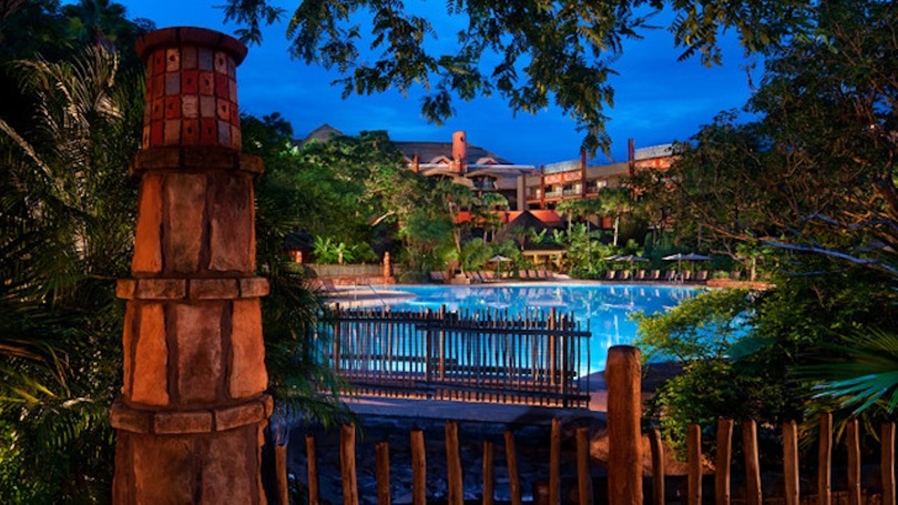 Disney&#146;s Animal Kingdom Lodge
2901 Osceola Parkway Blvd., 407-938-3000
Get in touch with your wild side at the lodge&#146;s Uzima Pool, an 11,000 square foot watering hole straight out of a tropical paradise. But what really makes this pool stand out is the scenery &#151; African wildlife can often be seen from the pool deck grazing in the neighboring savanna. Pools are open from 9 a.m. to 10 p.m., but times change seasonally. Typically, resort guests are the only ones allowed to use the pools, but when the pool is below capacity, the hotel might make an exception for friends and family who are visiting.
Photo via Disney