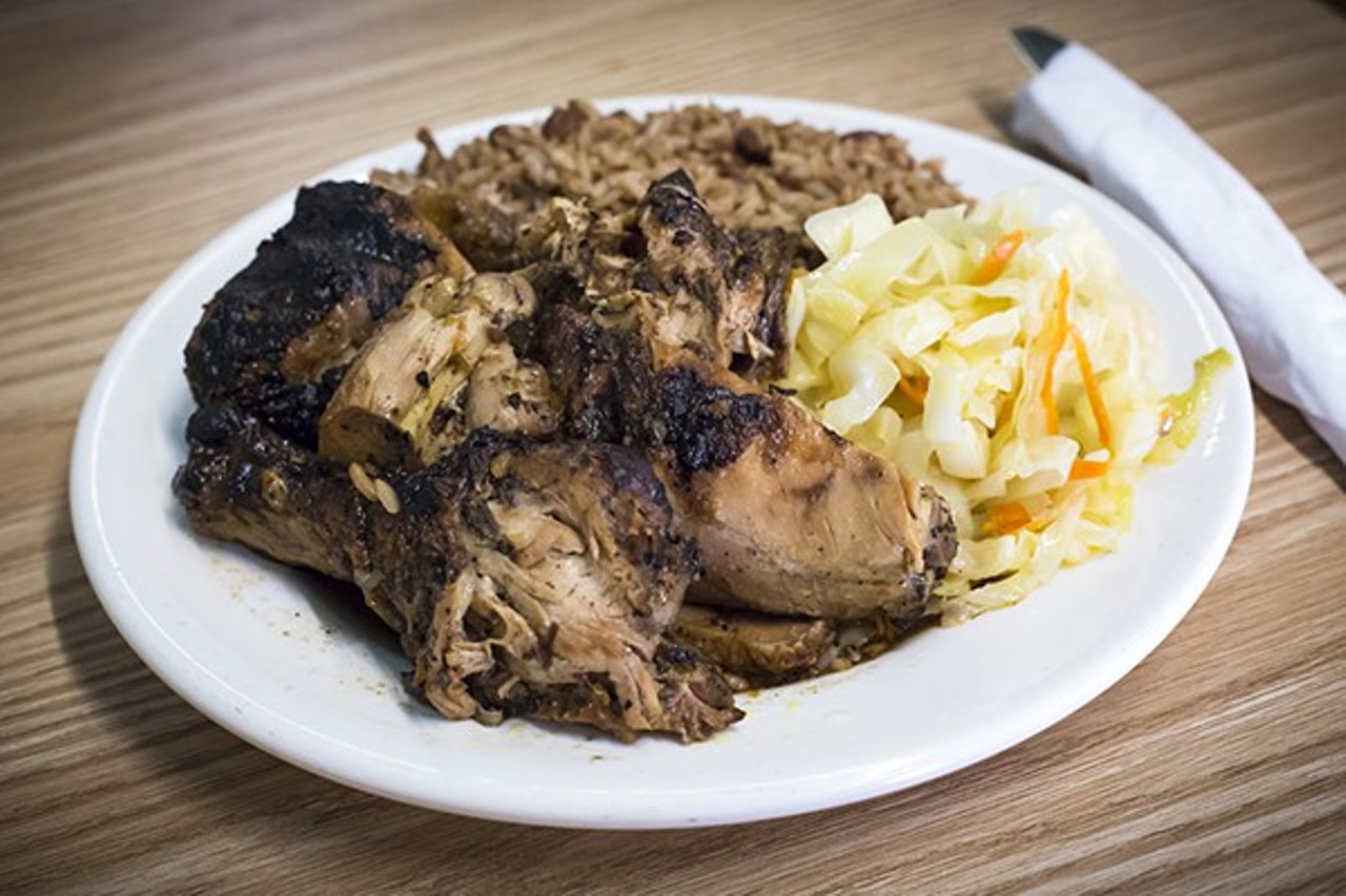 Mark's Caribbean Cuisine10034 University Blvd. | 407-699-8800If you fancy yourself a connoisseur of jerk chicken, then you'll pat yourself on the back for making the trip to Mark's. The kick-ass rub is a highlight, but it didn't stop us from lavishing a bit of their house Scotch bonnet hot sauce on the bone-in chunks. Ting, a carbonated grapefruit juice that's the quaff of choice when enjoying Caribbean eats, served as a soothing palliative. A counterpoint to all the boldly flavored dishes is the ackee and saltfish. Ackee, Jamaica's national fruit, is boiled down, then sauteed with onions, seasonings and salted cod. The resulting hash looks like scrambled eggs (the ackee takes on a yellow color), but the flavors are mild and pleasant. The dish, while light on the cod, is served with a pair of boiled green bananas and a boiled dumpling (quite filling!) simply made with flour. -Faiyaz KaraRead more herePhoto by Rob Bartlett