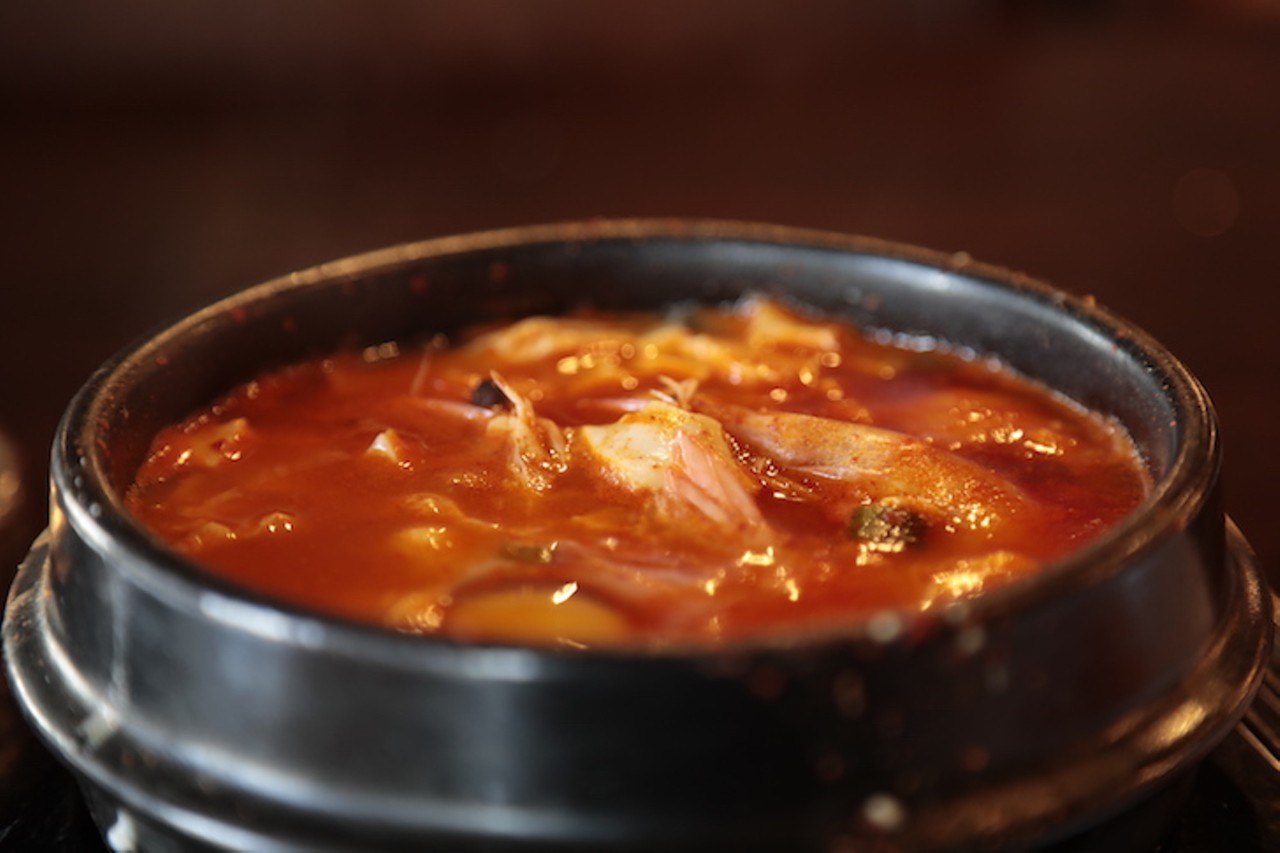 Soondubu jjigae: Korean stew with chili paste, shrimp, clams, squid and extra-soft organic tofu, plus a soft egg
BBB Tofu House, 5140 W. Colonial Drive
Photo by Joey Roulette