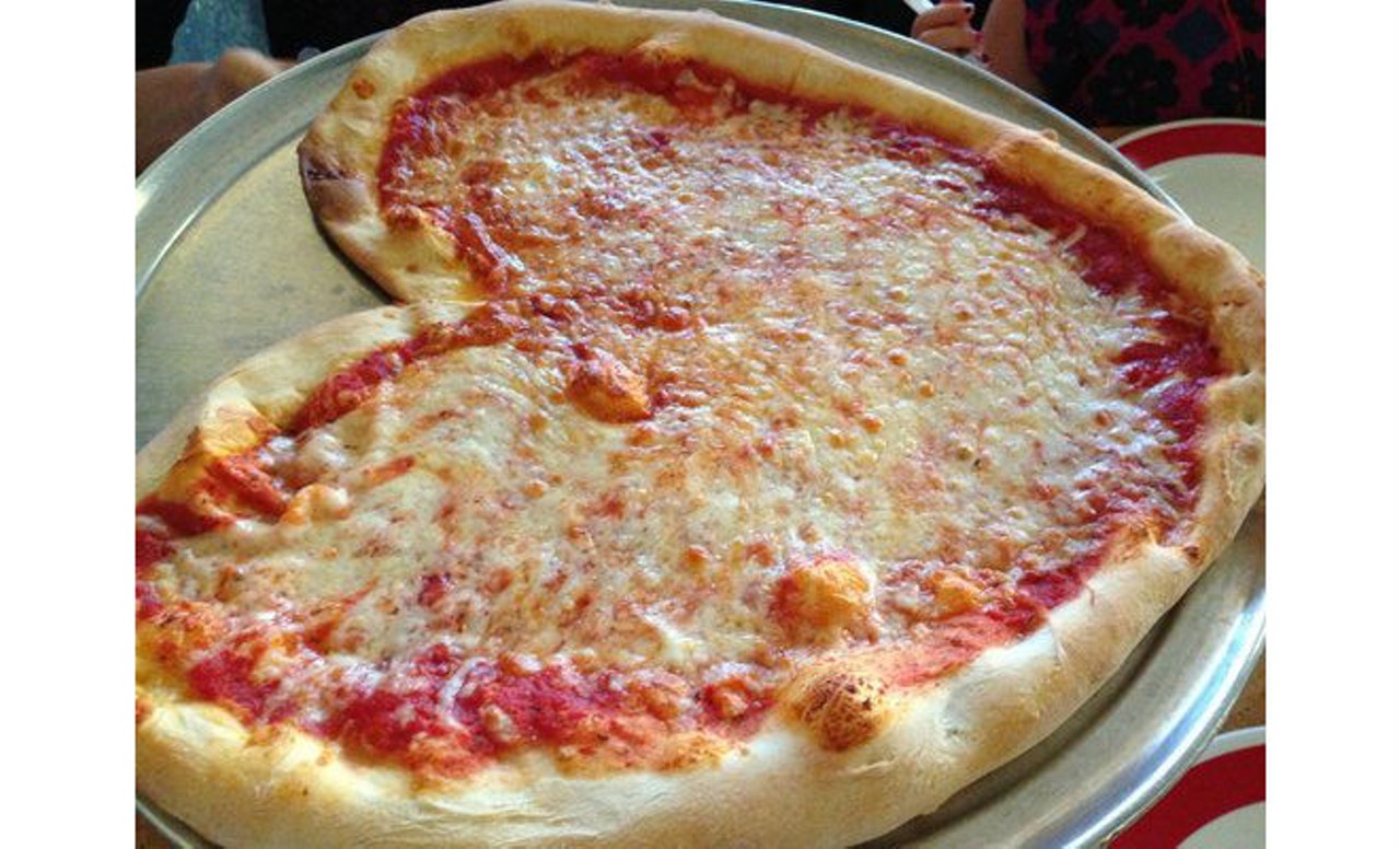 The heart-shaped pizza at Pizzeria Del Dio, available year-round.Image via Yelp