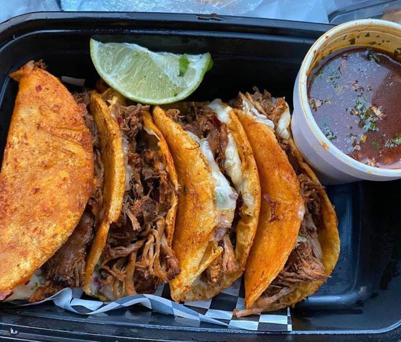 La Eskinna 
Food truck, 1826 Saturn Blvd. 
La Eskinna&#146;s specialty includes their version of tacos de birria, a pan-fried corn tortilla that&#146;s filled with melted cheese and braised meat. To dip or not to dip? We&#146;ll leave that up to you.. 
Photo via La Eskinna/Facebook