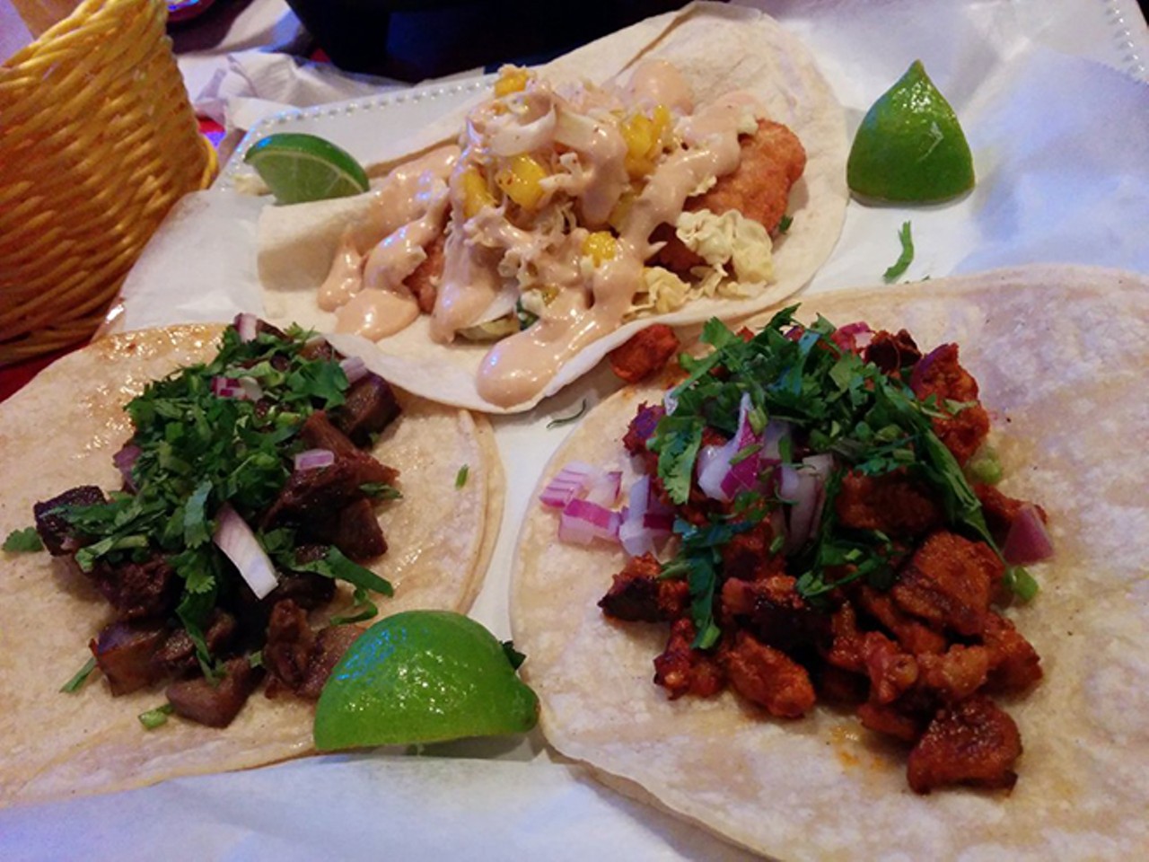 Don Julio Mexican Grill & Tequila Bar
551 S. Chickasaw Trail, 407-930-3735
The taco trio: fish, lengua and al pastor. Have a drink at the in-house bar to slake your thirst after a bite of these multicultural taco treats.
Photo via Yelp