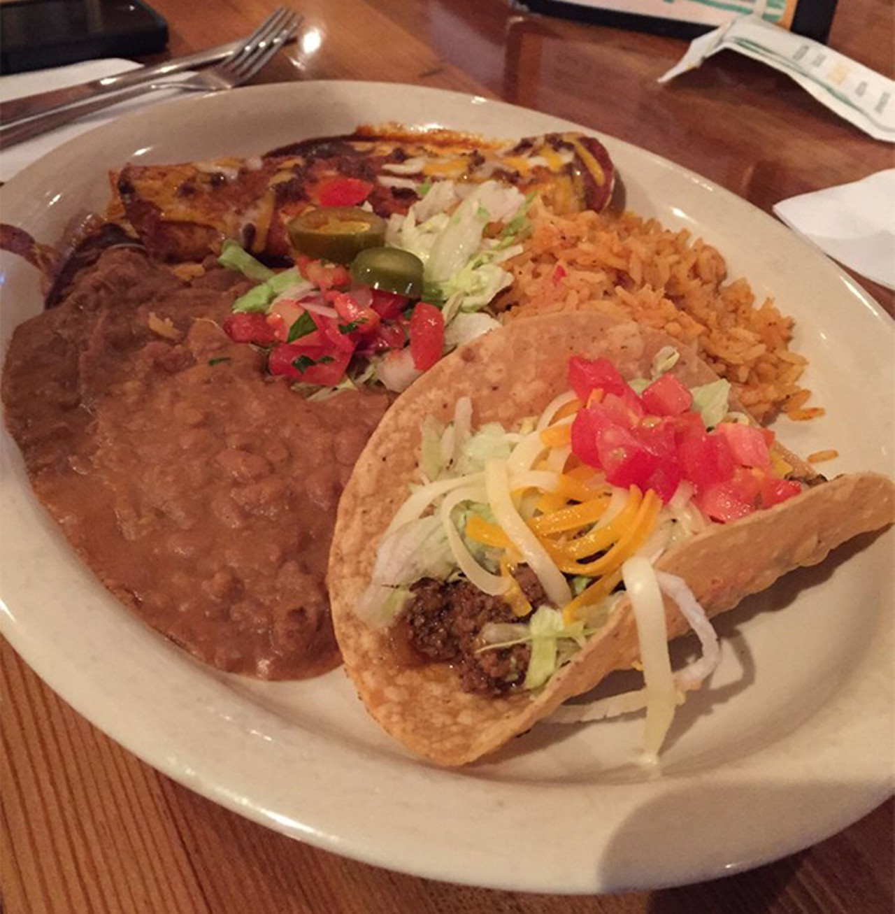 Chuy's Tex-Mex
multiple locations
The hand-rolled tortillas at Chuy's give it the one-up over other taco chains. Have a go at one of their baja tacos made with grilled fish or shrimp, cilantro, red cabbage and creamy jalape&ntilde;o.
Photo via Yelp