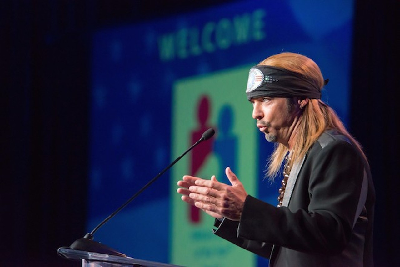 Bret Michaels speaks during the Operation Homefront sixth annual Military Child of the Year Award event in Arlington, Va., April 10, 2014. The Military Child of the Year Award is presented to a military child from each Service branch who demonstrated resiliency, leadership and achievement. (DoD photo by Mass Communication Specialist 1st Class Daniel Hinton, U.S. Navy/Released)