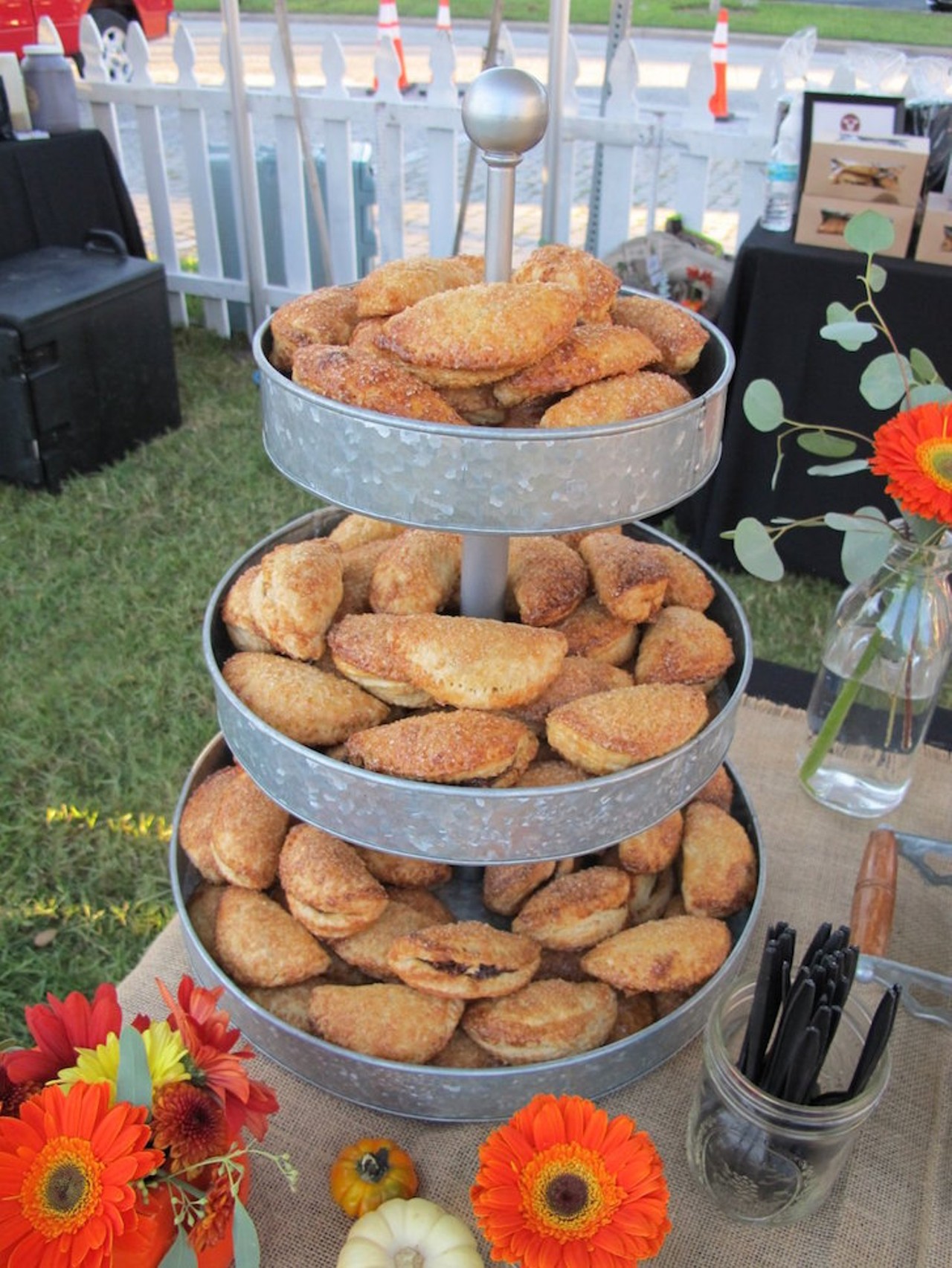 Tower of salted caramel apple pies and bourbon chocolate pecan hand pies (P Is For Pie)