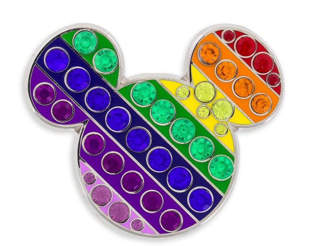 Mickey Mouse icon pin
A silvertone pin with a rainbow of rhinestones, $12.99.
Photo via shopDisney
