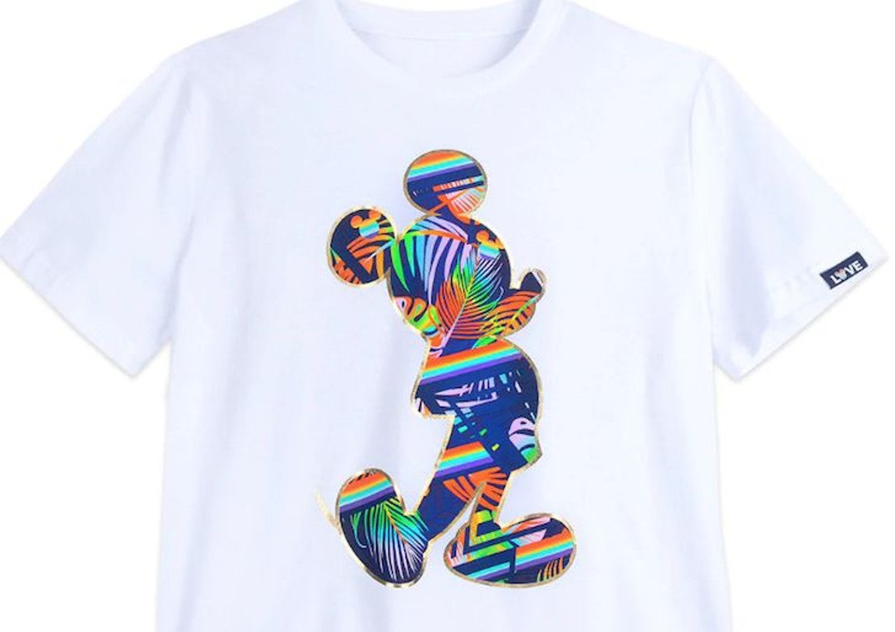 Mickey Mouse T-shirt
A tropical rainbow design decorates this soft cotton shirt for adults with a ribbed crew neck and a &#147;love&#148; label on the left sleeve complete with a Mickey icon for $26.95.
Photo via shopDisney