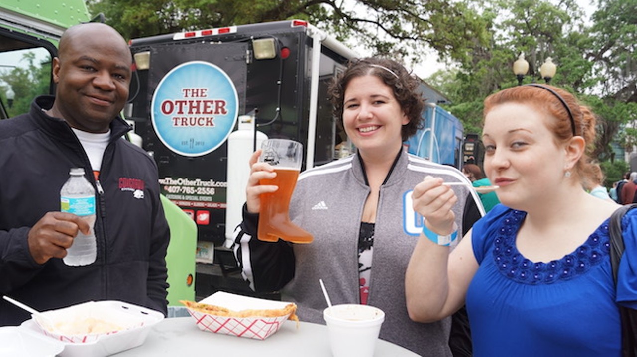 A few of the locals enjoying beer in a boot and gourmet soup from area vendors like Sea Dog Brewing and Dixie Land. From left to right: Ray Bell, Brittney Breeden and Lauren Pietrosky